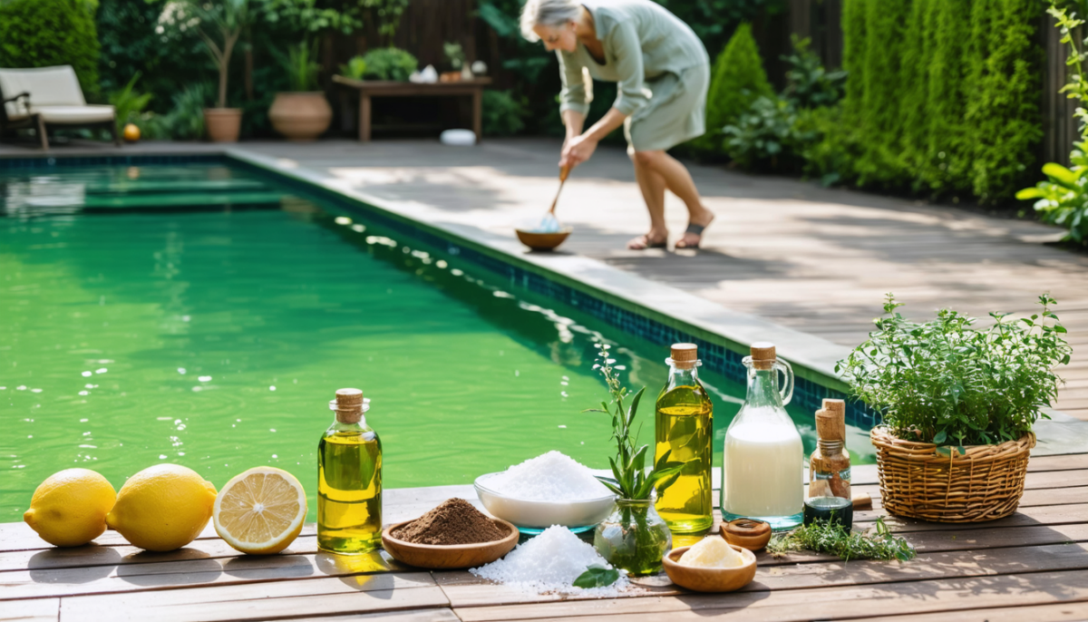découvrez 8 astuces naturelles et infaillibles de nos grands-mères pour retrouver une eau de piscine claire et débarrassée du vert, sans produits chimiques.
